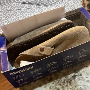Birkenstock Boston Taupe Suede Clog • Size 37 narrow